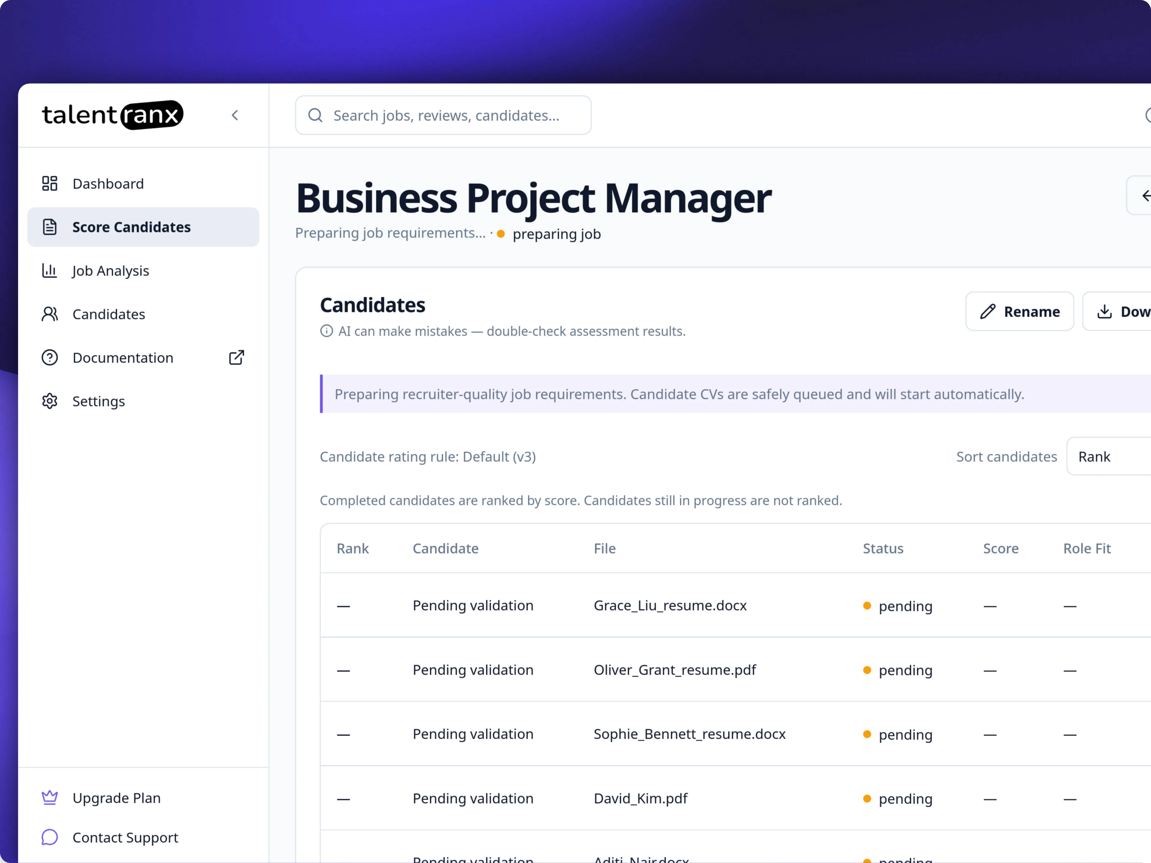 Processing: preparing job requirements