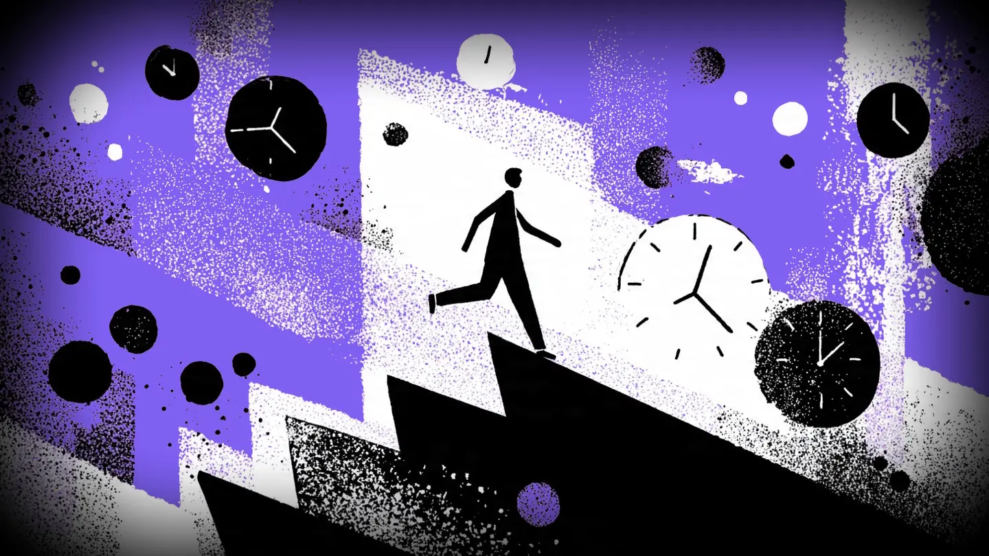 A candidate navigating an evidence-based shortlist, surrounded by clocks